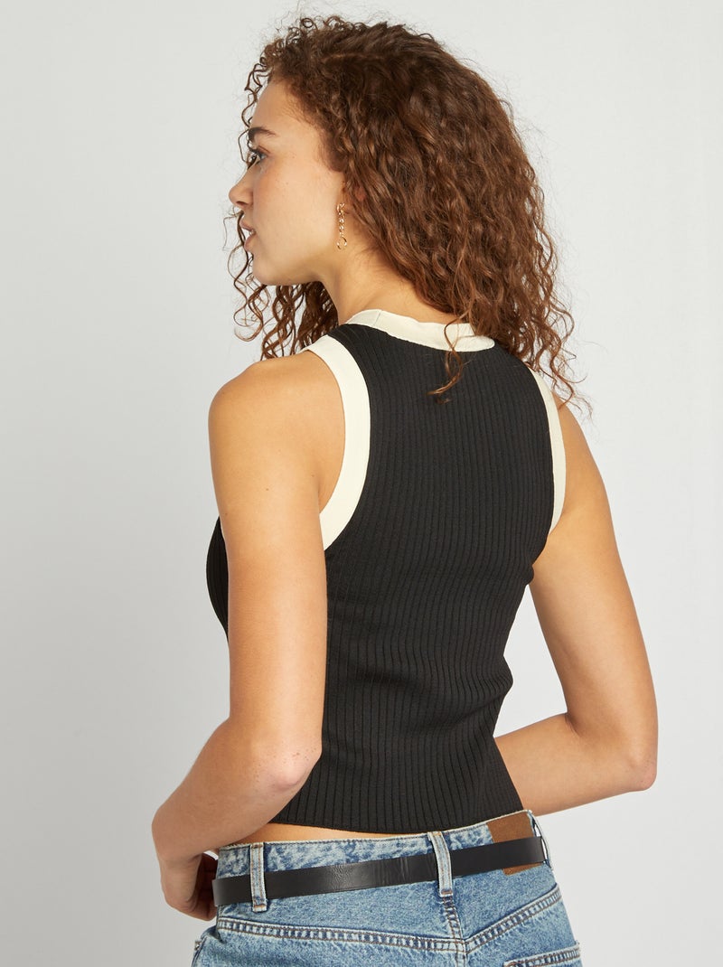 Camisola sem mangas nervurada PRETO - Kiabi