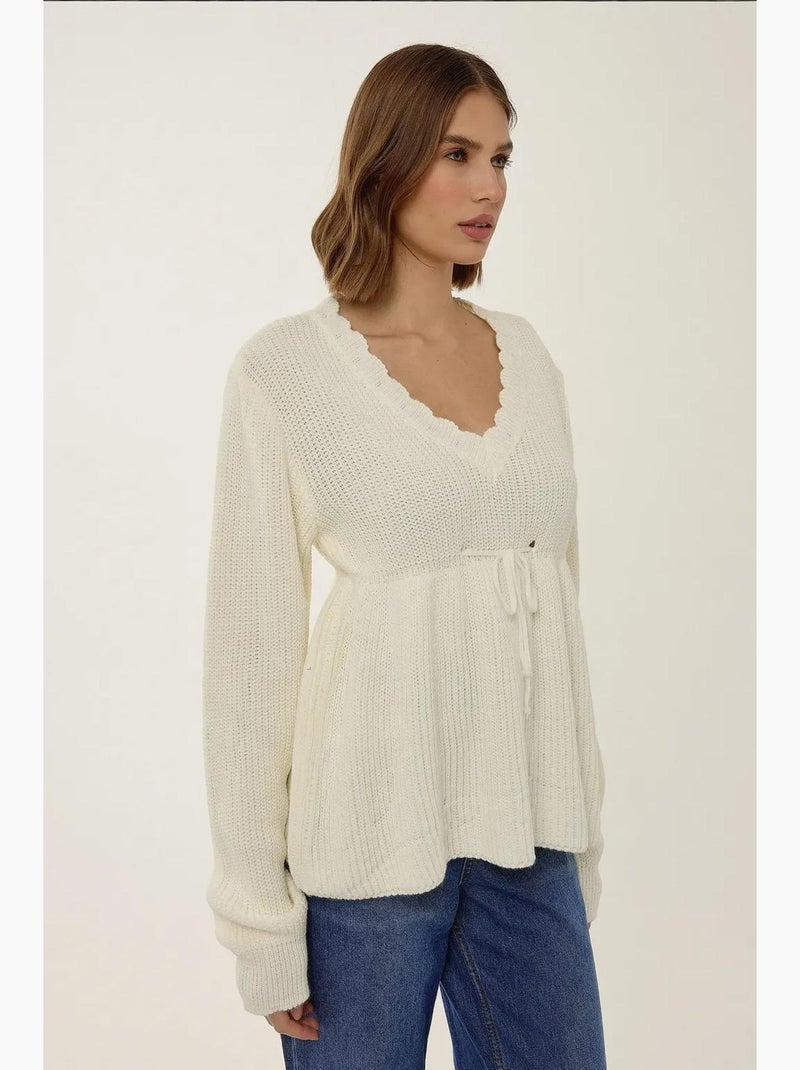 Camisola sliced com decote em v e detalhe com atilho hiccup Bege natural - Kiabi
