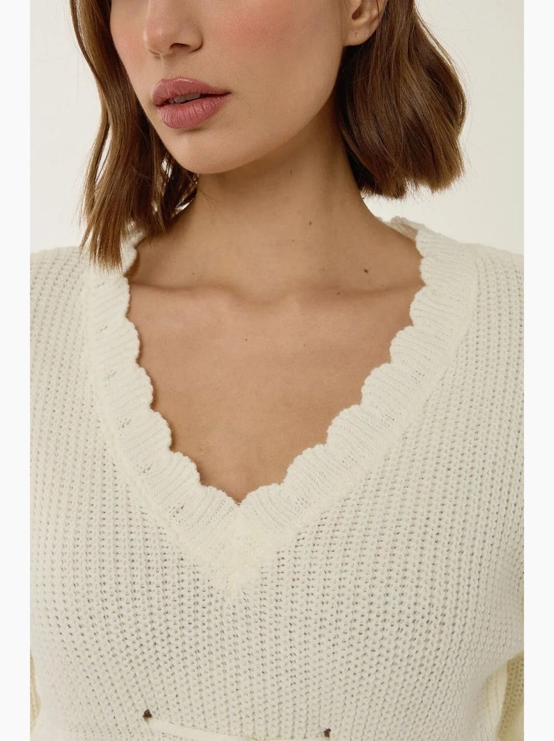 Camisola sliced com decote em v e detalhe com atilho hiccup Bege natural - Kiabi