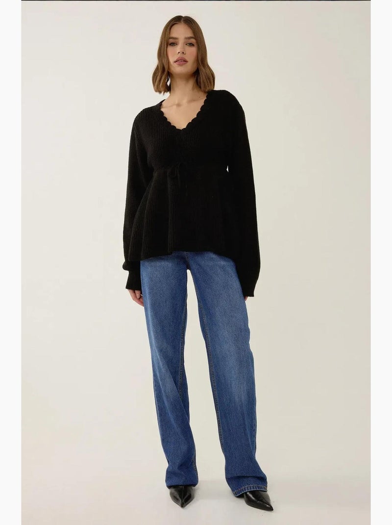 Camisola sliced com decote em v e detalhe com atilho hiccup Preto - Kiabi