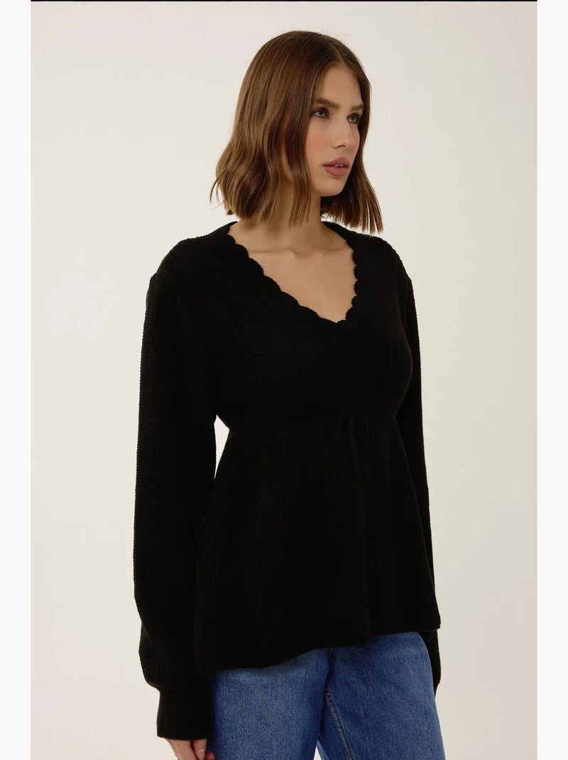 Camisola sliced com decote em v e detalhe com atilho hiccup Preto - Kiabi