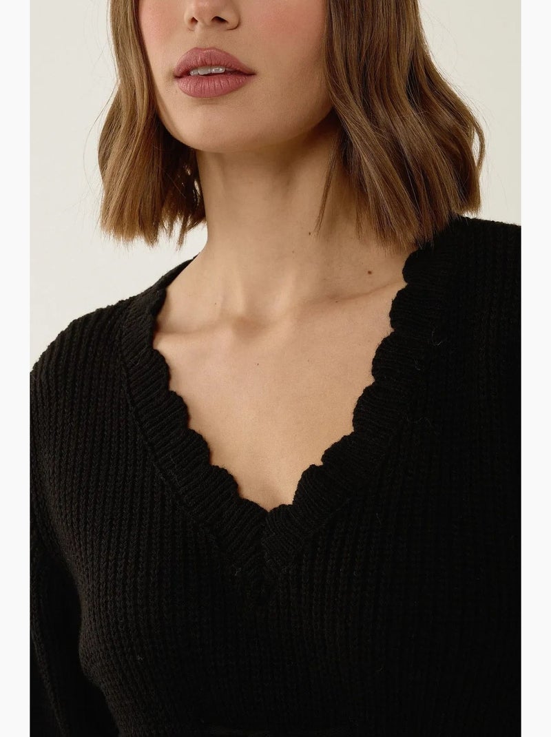Camisola sliced com decote em v e detalhe com atilho hiccup Preto - Kiabi