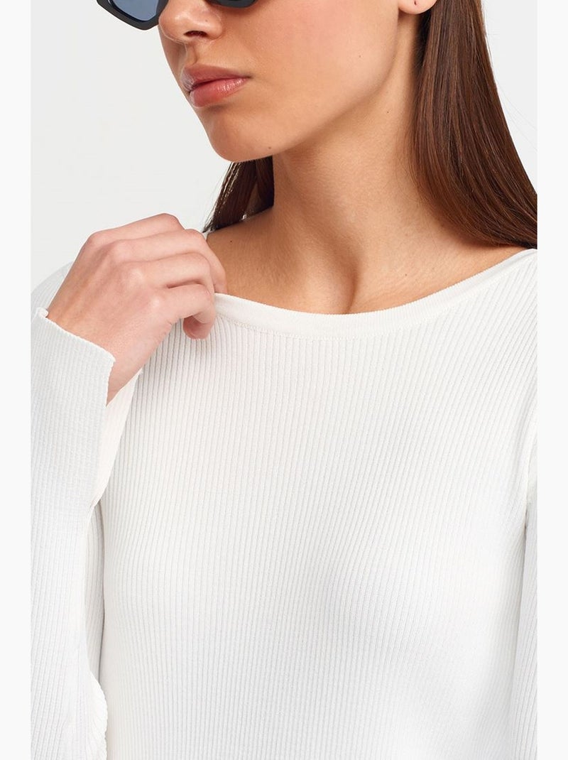Camisola slim fit canelada com decote barco dilvin Branco - Kiabi