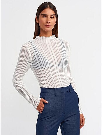 Camisola slim fit canelada com gola meia alta dilvin