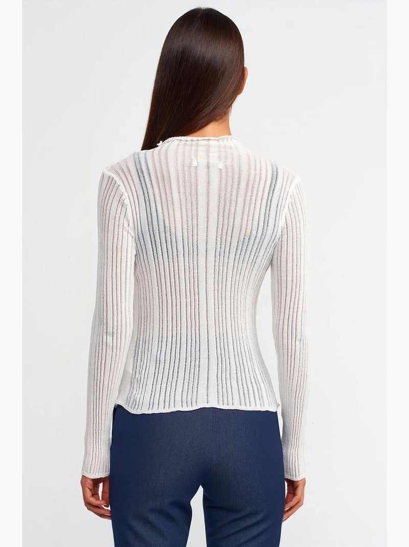 Camisola slim fit canelada com gola meia alta dilvin Branco - Kiabi