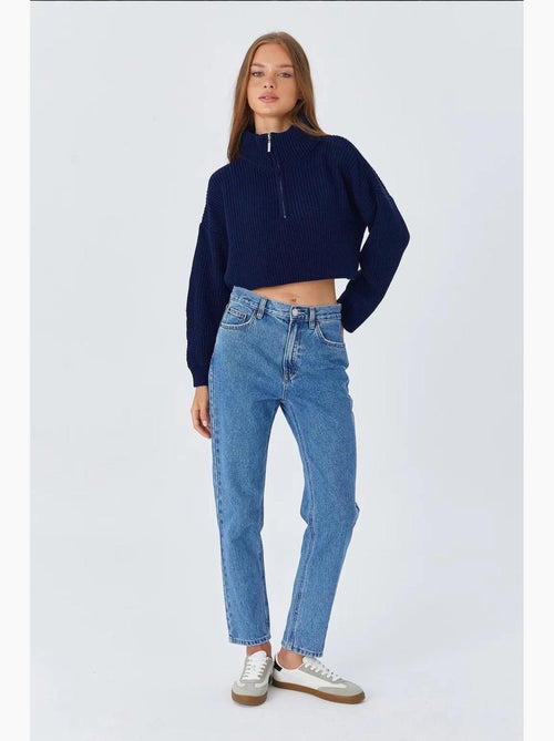 Camisola texturizada de manga comprida com gola com fecho mixray - Kiabi