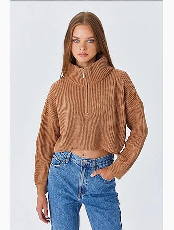 Camisola texturizada de manga comprida com gola com fecho mixray