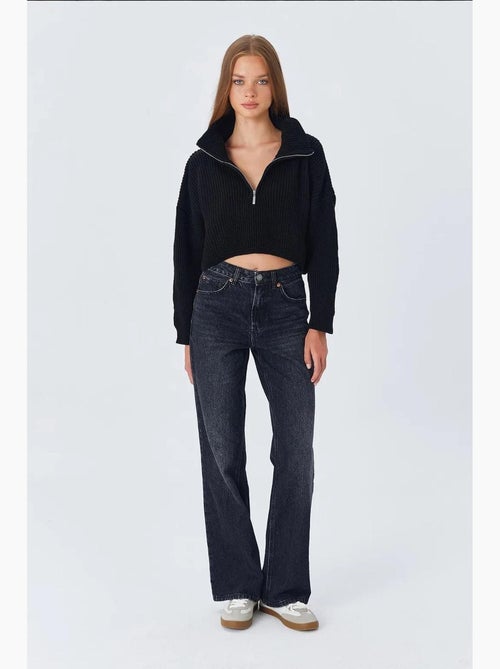 Camisola texturizada de manga comprida com gola com fecho mixray - Kiabi