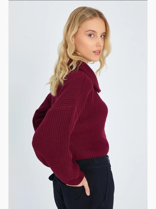 Camisola texturizada de manga comprida com gola com fecho mixray - Kiabi