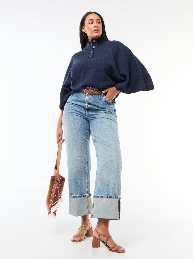 Camisola tipo capa em malha grossa Azul - Kiabi