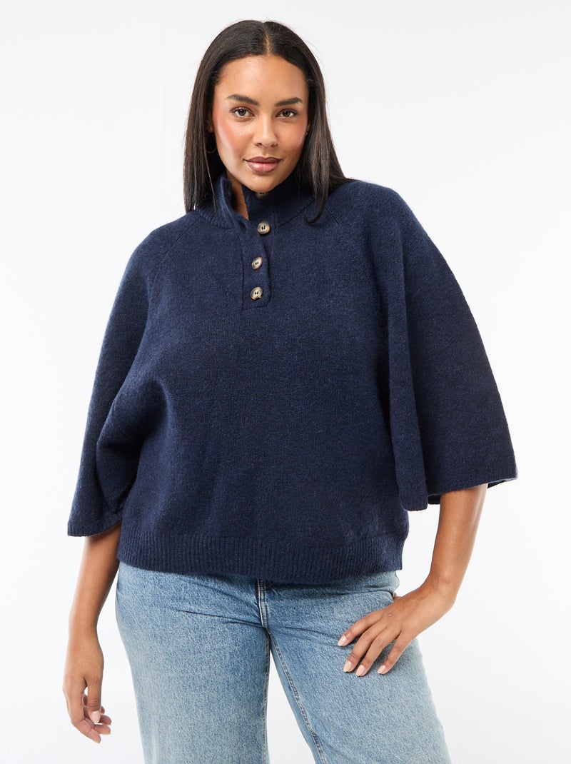 Camisola tipo capa em malha grossa Azul - Kiabi