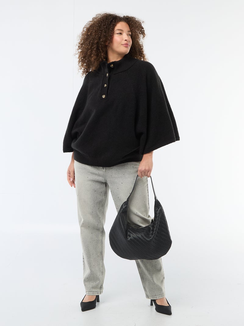 Camisola tipo capa em malha grossa Preto - Kiabi