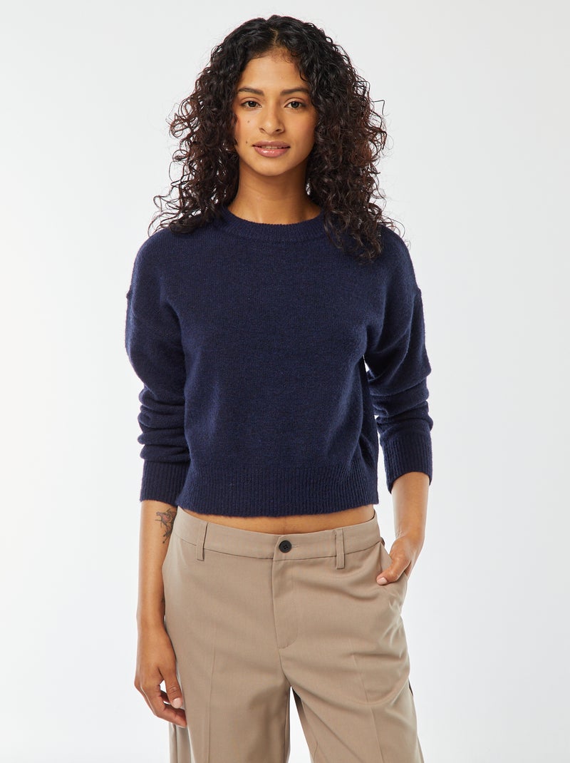 Camisola top crop em malha suave Azul - Kiabi