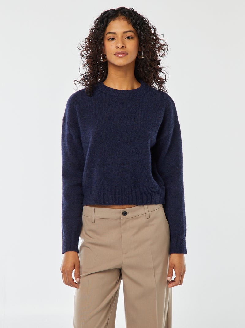 Camisola top crop em malha suave Azul - Kiabi