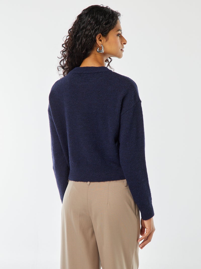 Camisola top crop em malha suave Azul - Kiabi
