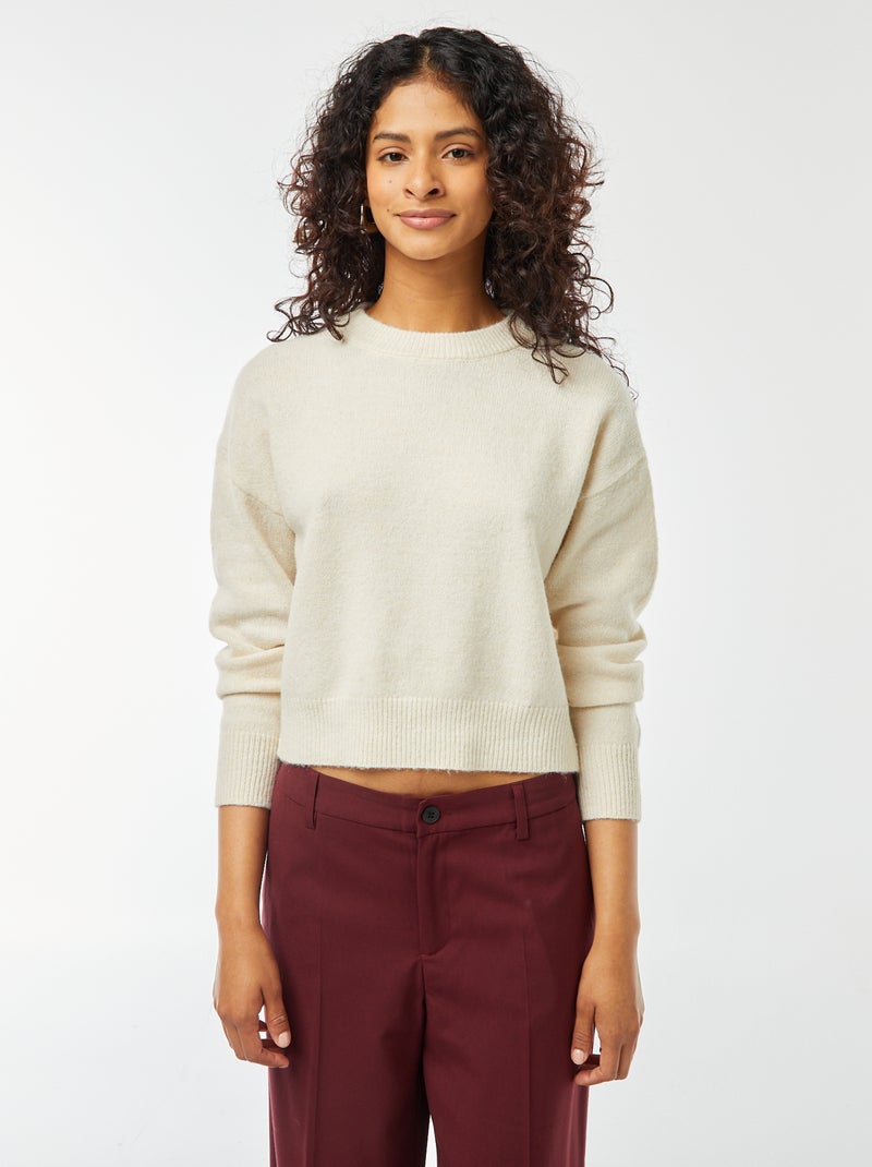 Camisola top crop em malha suave bege - Kiabi