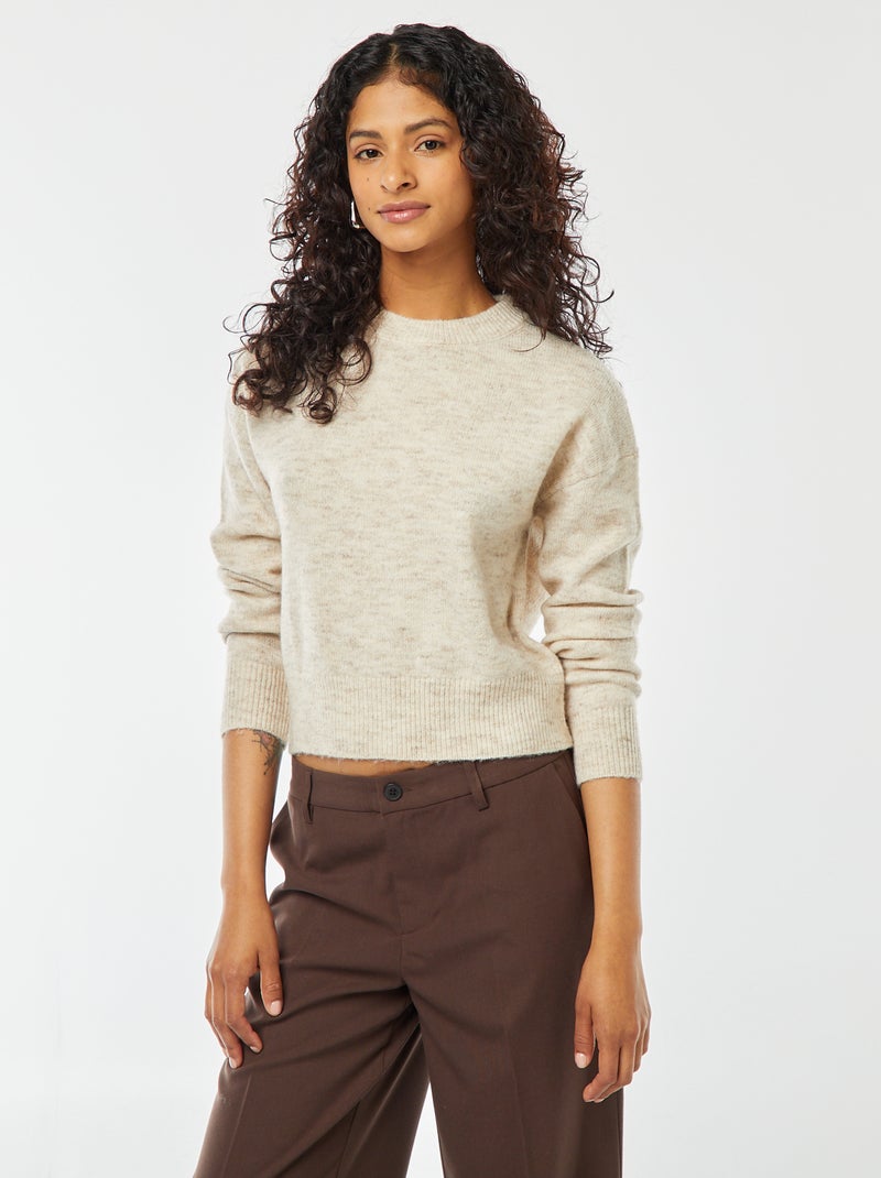 Camisola top crop em malha suave Bege - Kiabi
