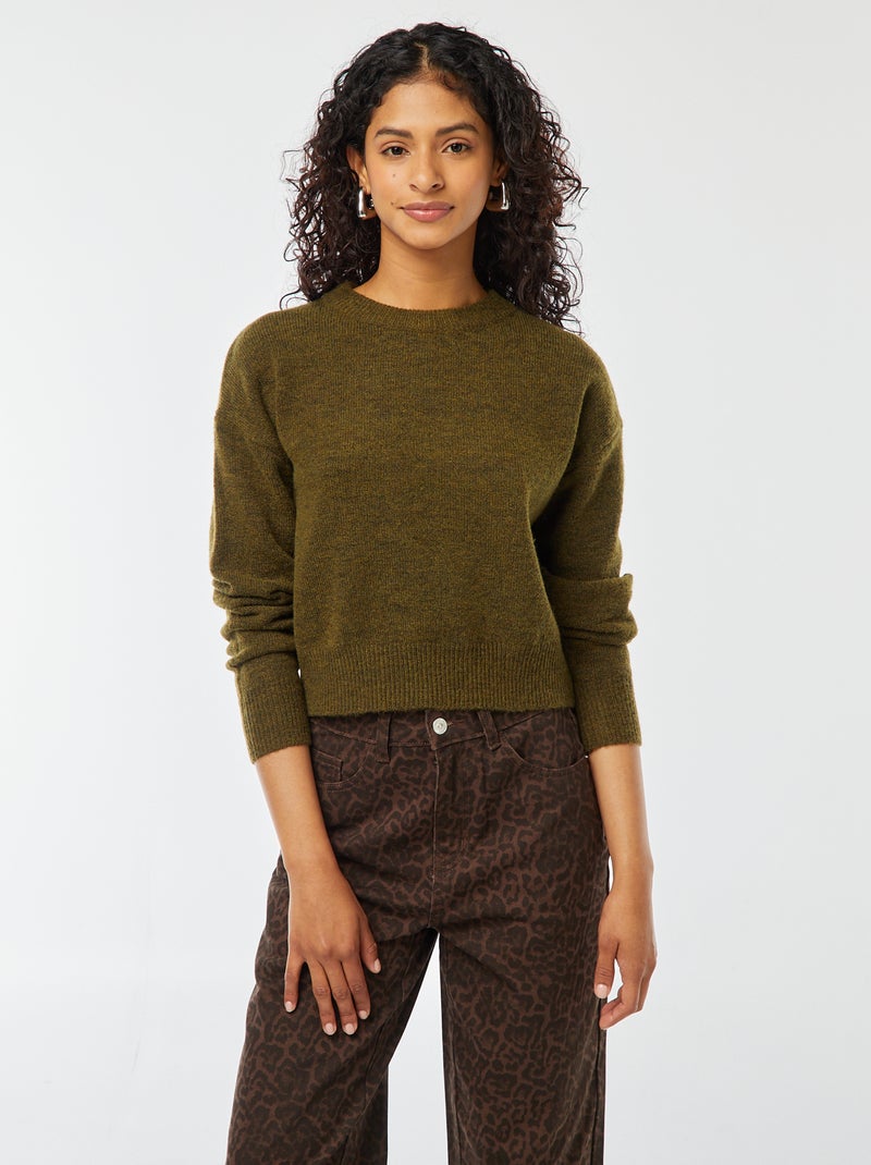 Camisola top crop em malha suave Caqui - Kiabi