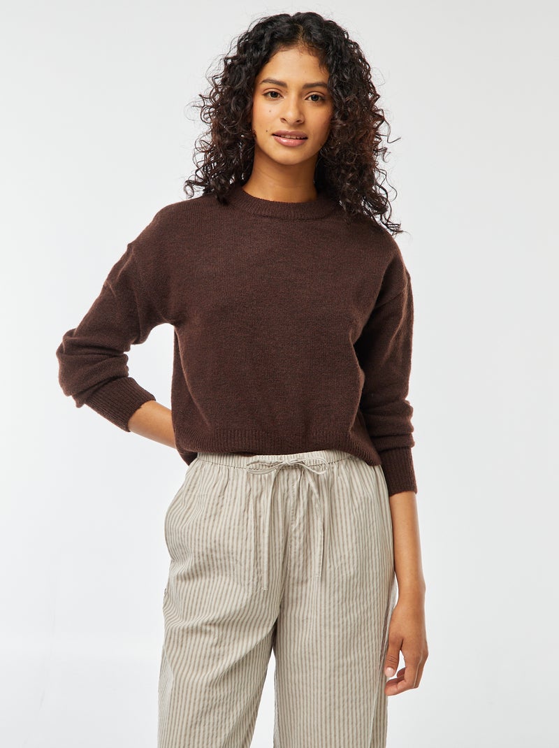 Camisola top crop em malha suave Castanho - Kiabi