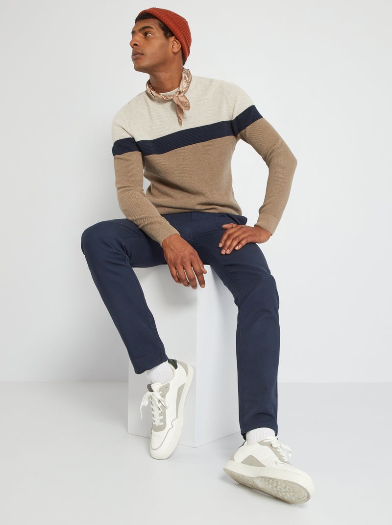 Camisola tricolor estilo color block BEGE - Kiabi