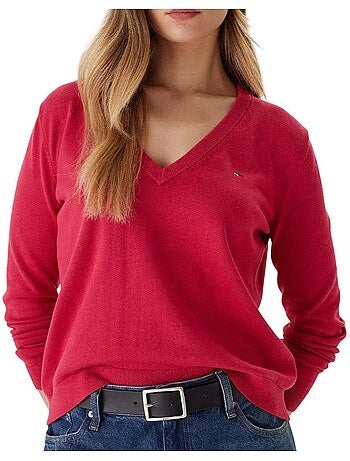 Camisola Vermelha de Mulher Tommy Hilfiger com Decote em V