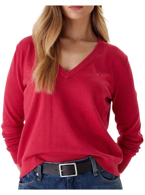 Camisola Vermelha de Mulher Tommy Hilfiger com Decote em V - Kiabi Camisola Vermelha de Mulher Tommy Hilfiger com Decote em V - Kiabi