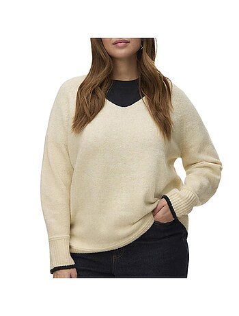 Camisola Vero Moda Curve Caquarius Branca/Bege para Mulher