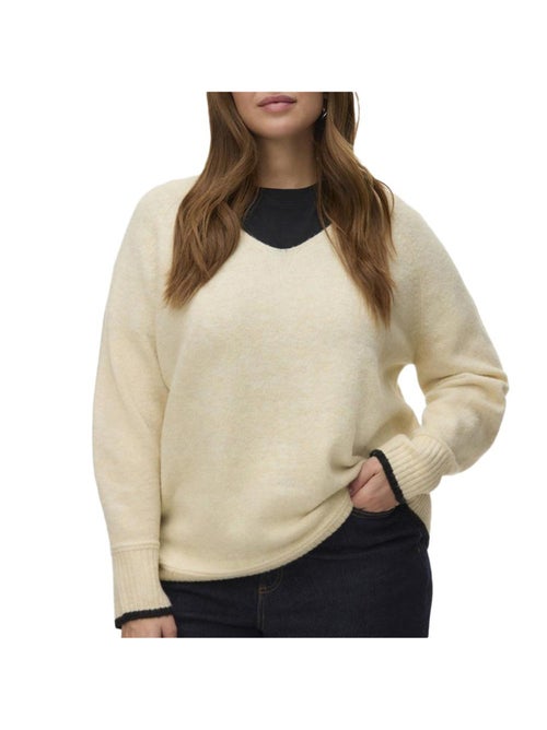 Camisola vero moda curve caquarius branca/bege para mulher - Kiabi