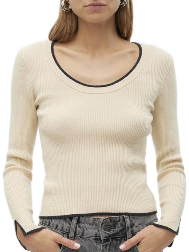 Camisola Vero Moda Joan Creme e Preta para Mulher Bege - Kiabi
