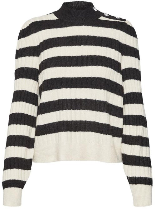 Camisola Vero Moda Melya de Malha com Riscas Bege e Preta para Mulher - Kiabi
