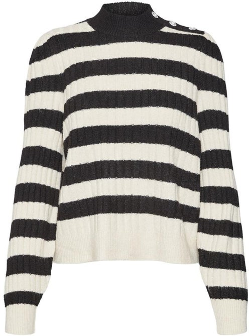 Camisola Vero Moda Melya de Malha com Riscas Bege e Preta para Mulher - Kiabi