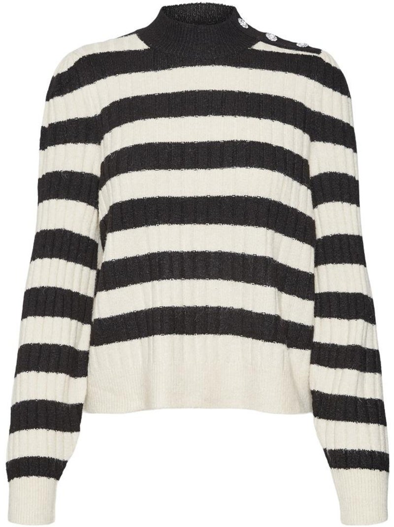Camisola Vero Moda Melya de Malha com Riscas Bege e Preta para Mulher Preto - Kiabi