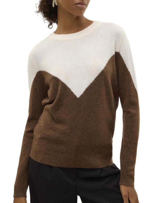 Camisola vero moda plaza castanha e branca para mulher - Kiabi