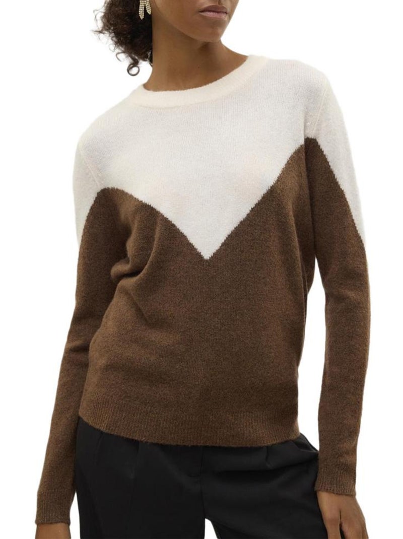 Camisola Vero Moda Plaza Castanha e Branca para Mulher Castanho-capuccino - Kiabi