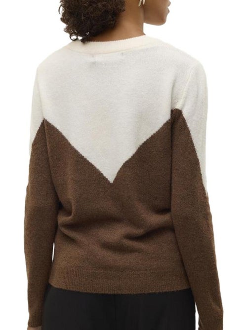 Camisola vero moda plaza castanha e branca para mulher - Kiabi