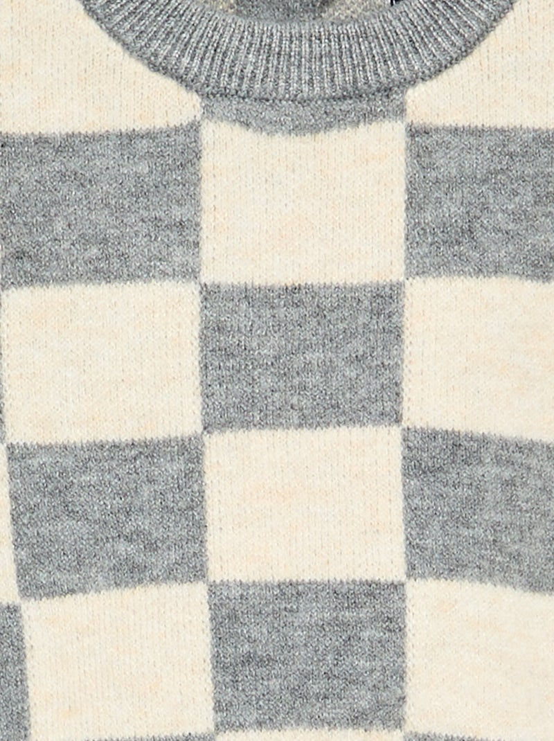 Camisola xadrez em malha grossa Cinza - Kiabi