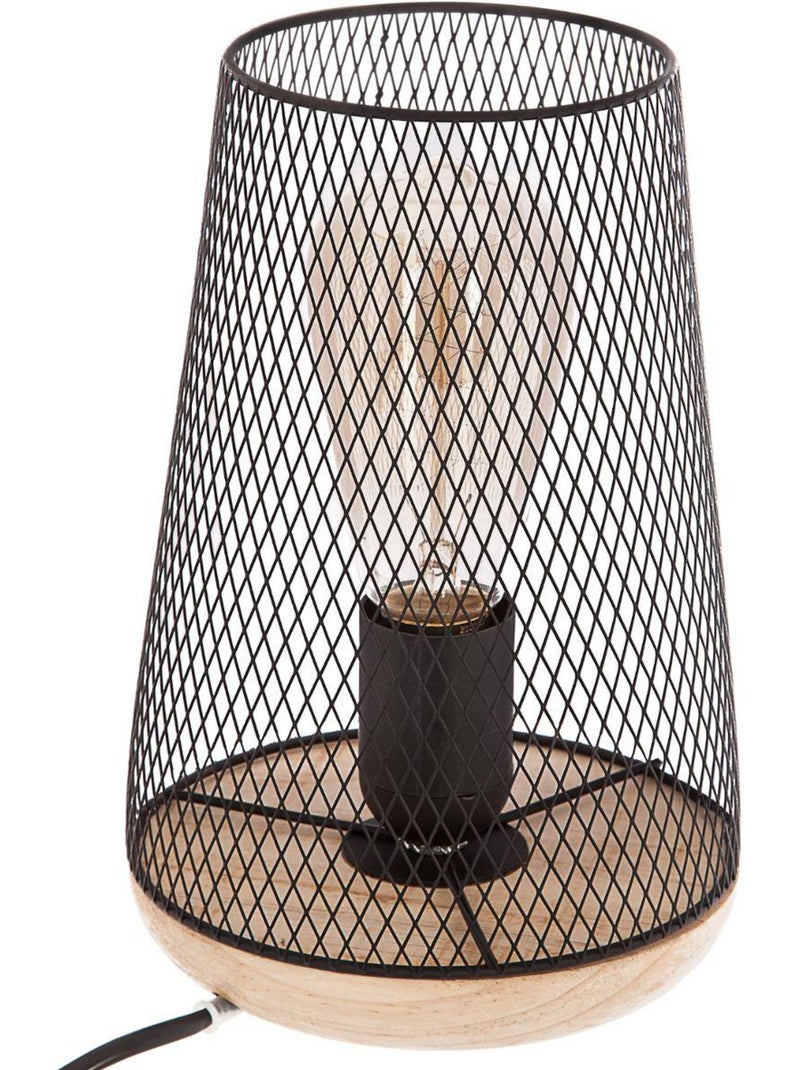 Candeeiro de mesa em grelha e madeira Preto - Kiabi