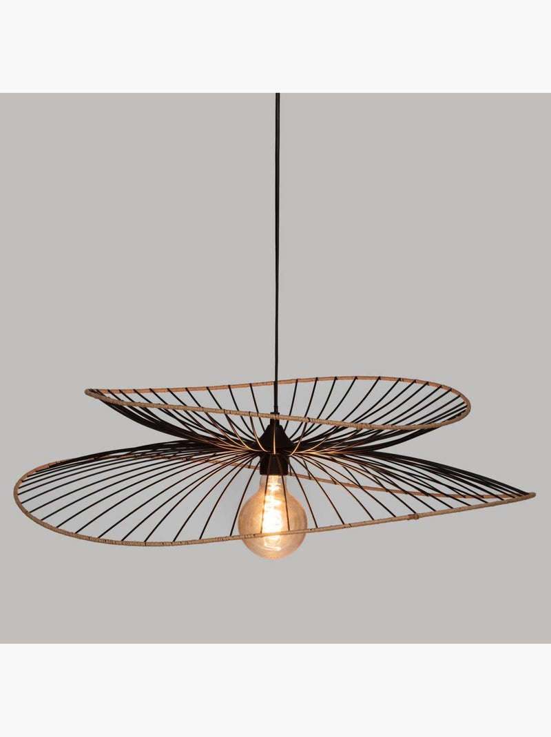 Candeeiro suspenso de design em metal e ráfia Preto - Kiabi