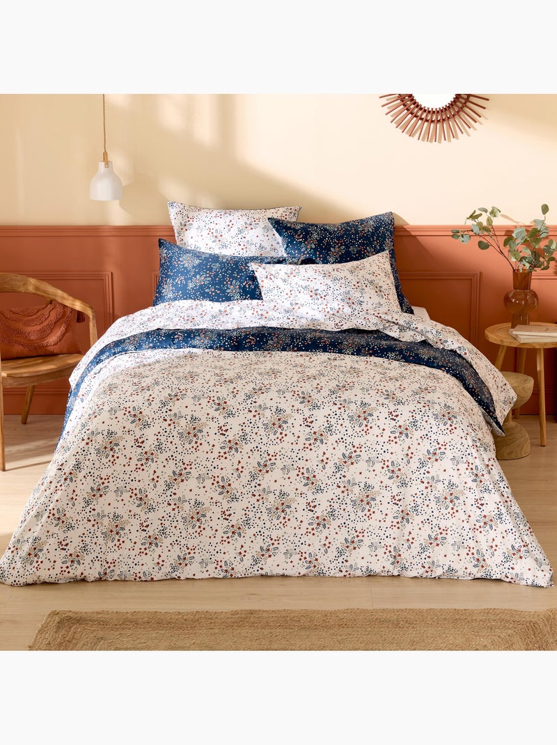 Capa de almofada em cetim de algodão de 110 fios com motivos florais Azul-marinho - Kiabi