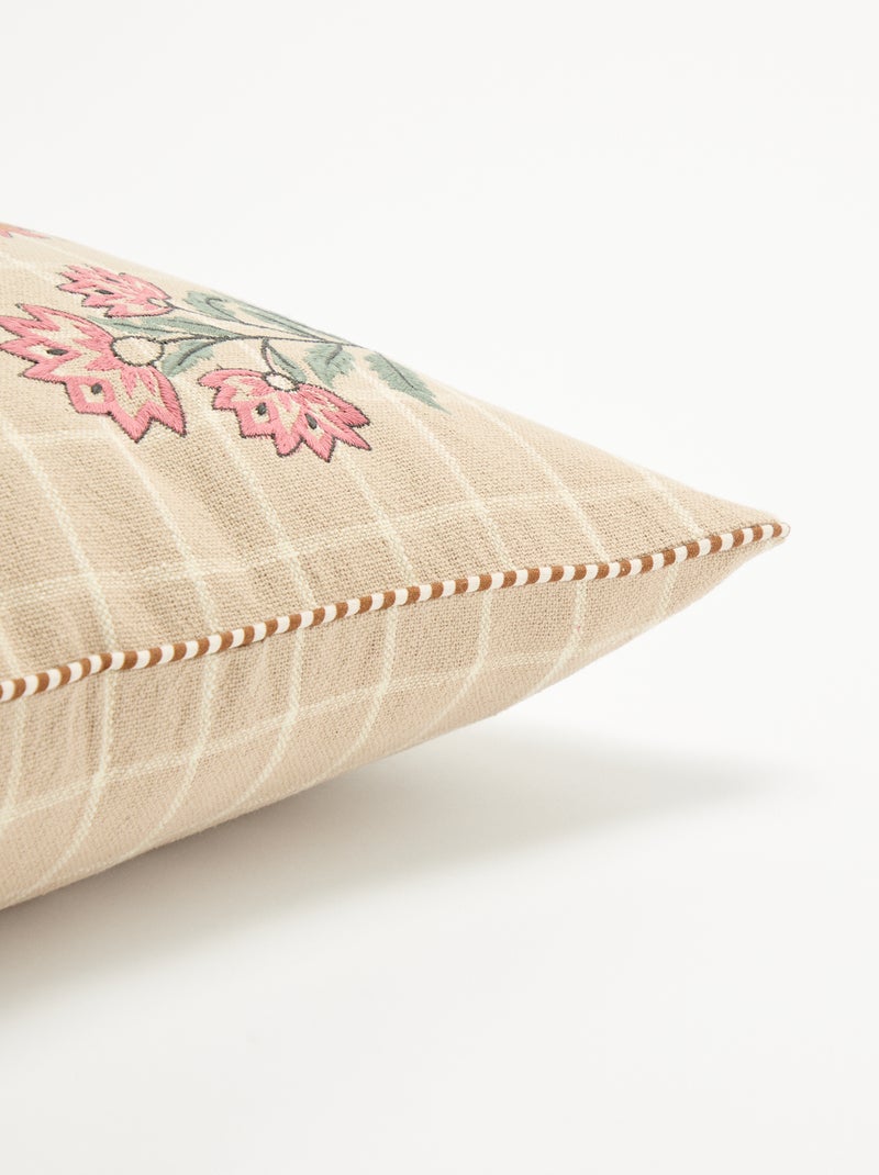 Capa de almofada quadrada com flores bordadas Beige - Kiabi