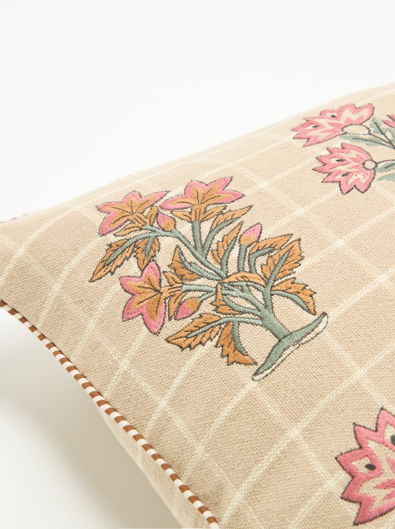 Capa de almofada quadrada com flores bordadas Beige - Kiabi