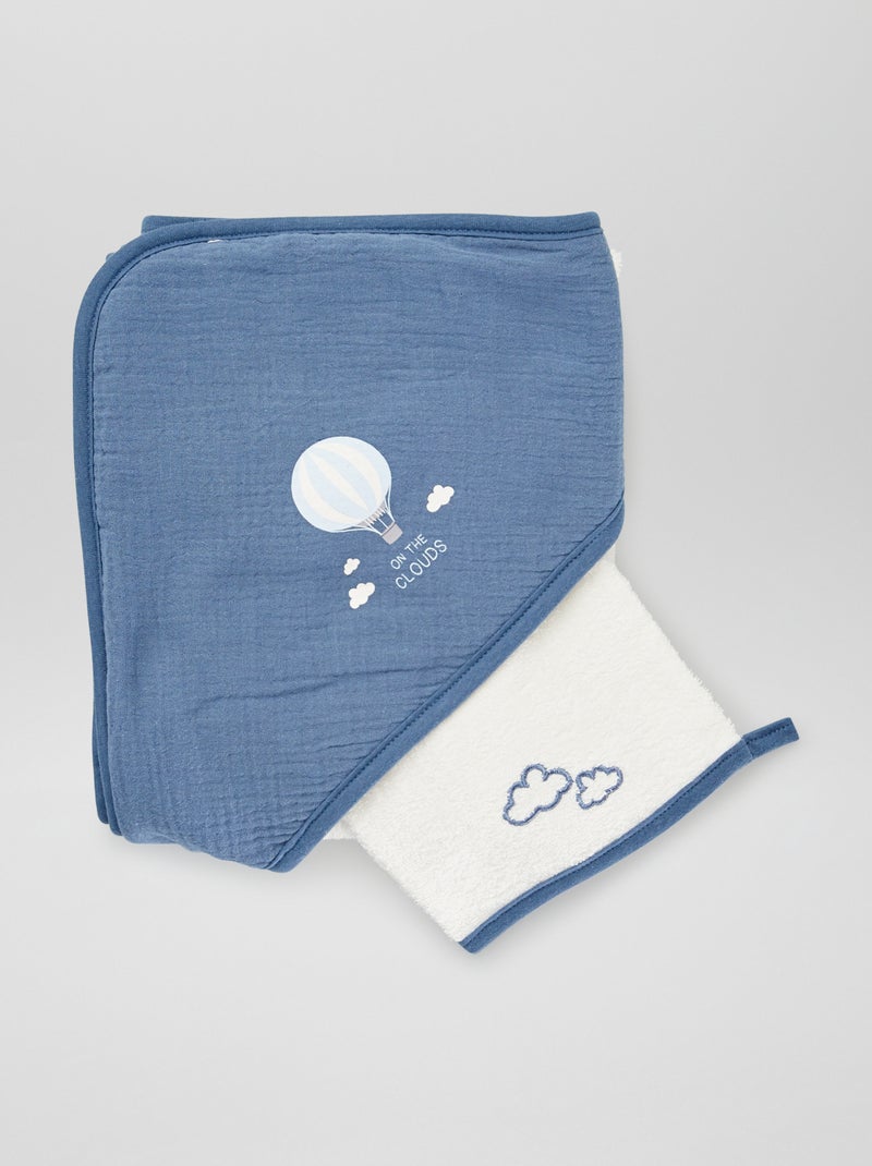 Capa de banho + luva de banho - 2 peças AZUL - Kiabi