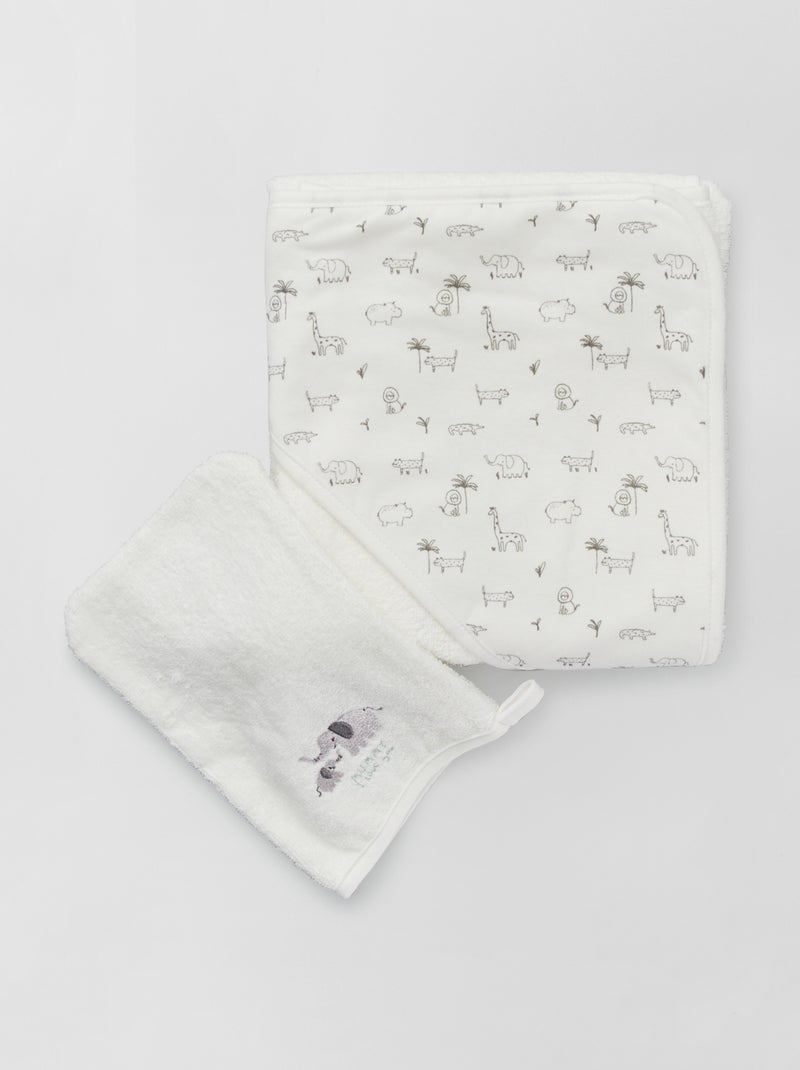 Capa de banho + luva de banho BRANCO - Kiabi