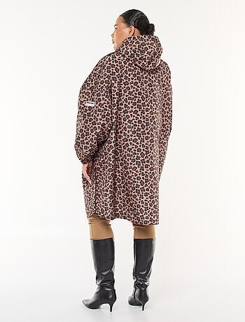 Capa de chuva repelente de água com estampado de leopardo