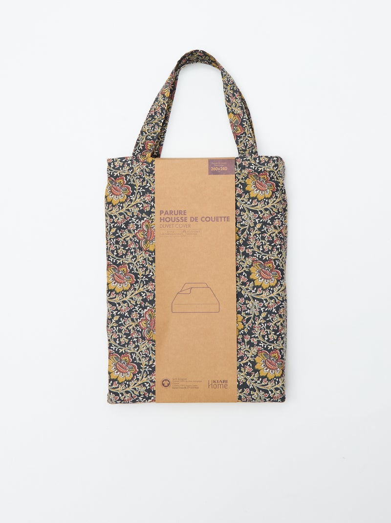 Capa de edredão (260 x 240cm) flores Cinzento escuro - Kiabi