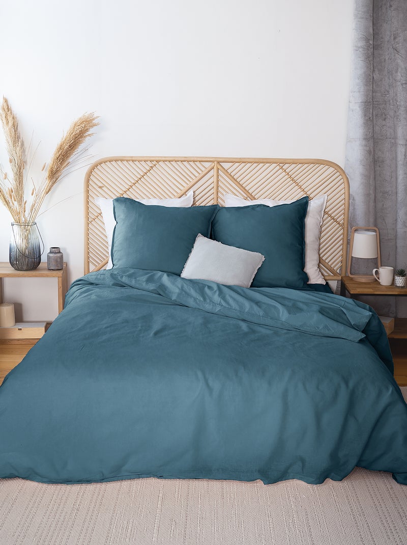 Capa de edredão e fronha de cama de linho misturado - Casal AZUL - Kiabi