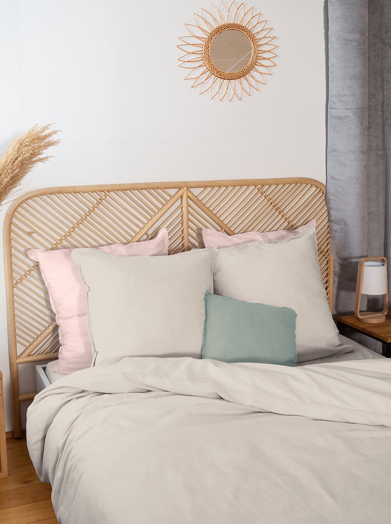 Capa de edredão e fronha de cama de linho misturado - Casal BEGE - Kiabi