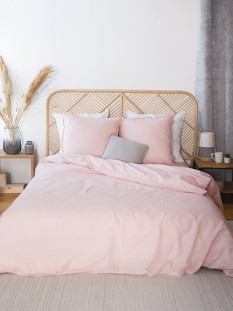 Capa de edredão e fronha de cama de linho misturado - Casal ROSA - Kiabi