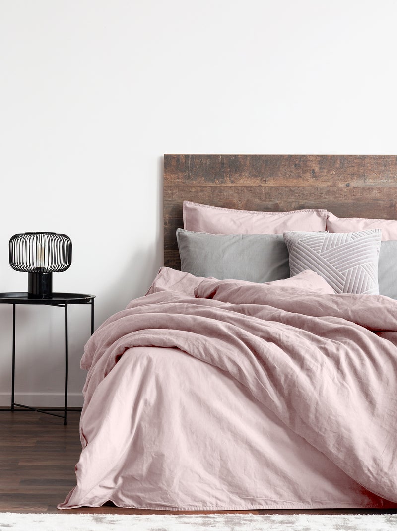 Capa de edredão e fronha de cama de linho misturado - Casal ROSA - Kiabi