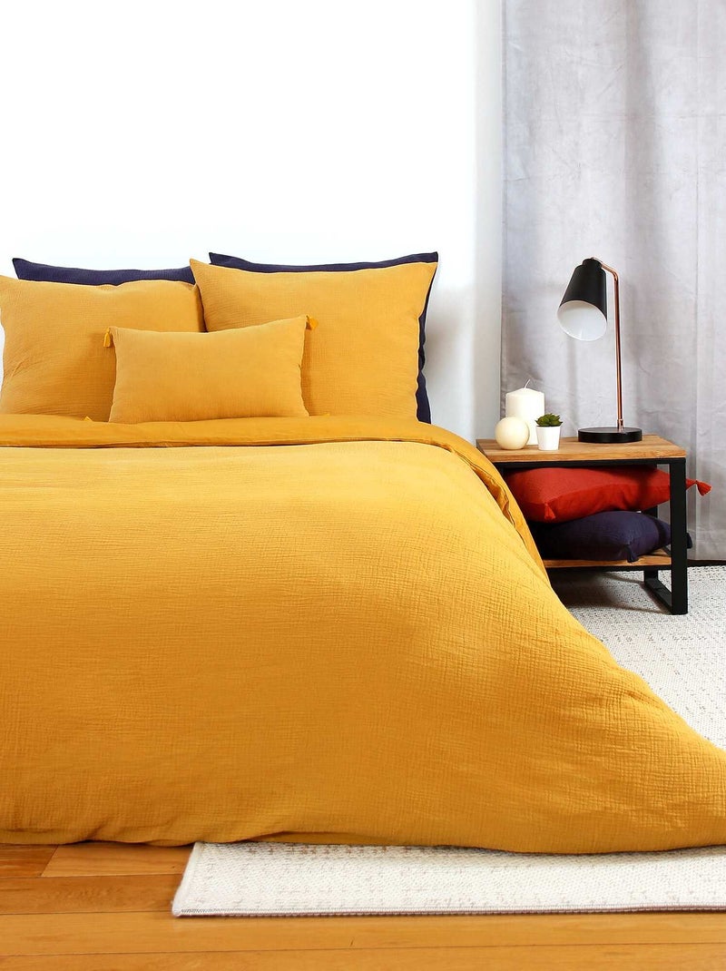Capa de edredão e fronha de cama em gaze de algodão Amarelo - Kiabi